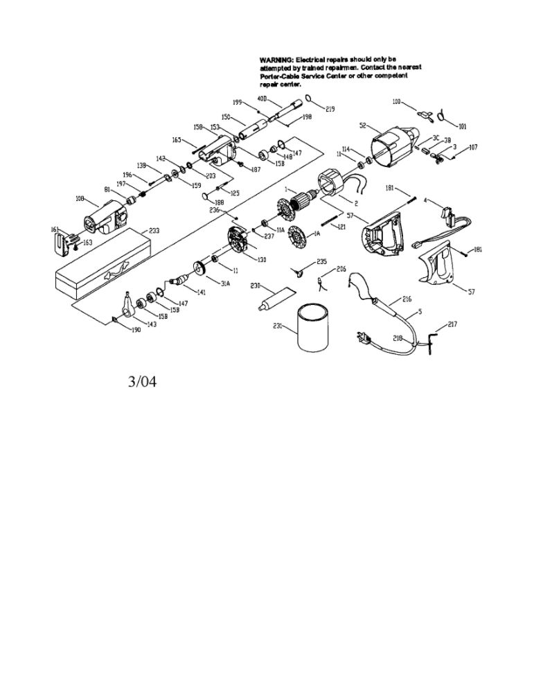 Tiger Saw Assembly Diagram and Parts List for 735  Porter Cable Reciprocating Saw
